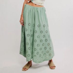 Free People Sweet Serenade Pull-On Wide-Leg Pants Eyelet Embroidered S 291549